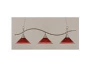 Toltec Swoop 3 Light Island Light in Brushed Nickel with 12 Raspberry Crystal Glass