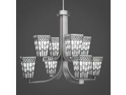 Toltec Apollo 8 Light Chandelier with Hang Straight Swivel in Graphite with 5 Square Pewter Tiffany Glass