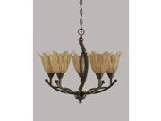 Toltec Bow 5 Light Chandelier in Black Copper with 7 Vanilla Leaf Glass