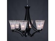 Toltec Zilo 6 Light Chandelier in Matte Black with 5.5 Fluted Frosted Crystal Glass
