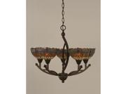 Toltec Bow 5 Light Chandelier in Bronze with 7 Amber Dragonfly Tiffany Glass