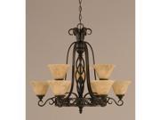 Toltec Elegante 9 Light Chandelier in Dark Granite with 7 Italian Marble Glass