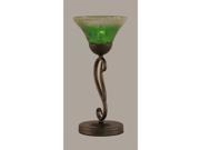 Toltec Olde Iron Mini Table Lamp in Bronze with 7 Kiwi Green Crystal Glass
