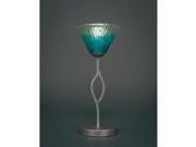 Toltec Revo Mini Table Lamp in Aged Silver with 7 Teal Crystal Glass