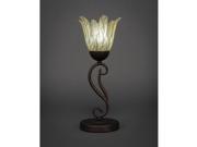 Toltec Olde Iron Mini Table Lamp in Bronze with 7 Vanilla Leaf Glass
