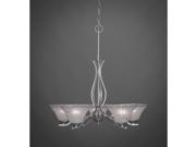 Toltec Revo 5 Light Chandelier in Aged Silver with 7 Frosted Crystal Glass