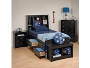 Prepac Sonoma 4 Piece Twin Youth Tall Bedroom Set with Bench in Black