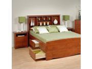 Prepac Monterey Cherry Queen Wood Platform Storage Bed 4 Piece Bedroom Set