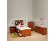 Prepac Monterey Cherry Twin Wood Platform Storage Bed 4 Piece Bedroom Set