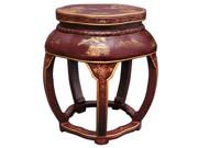Oriental Furniture Lacquer Blossom Stool with 5 Legs in Red