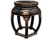 Oriental Furniture Lacquer Blossom Stool with 5 Legs in Black