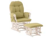 Stork Craft Custom Hoop Glider and Ottoman in White and Green