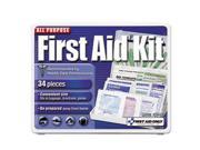 All Purpose First Aid Kit 34 Pieces 3 3 4 x 4 3 4 x 1 2 Blue White 112