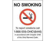 Zing No Smoking Sign Ohio 7inWx10inH Aluminum 1859A