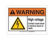 Brady Warning Sign B 401 10inHx14inW High Volt 144394