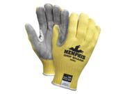 MCR Safety 9686S Leather Cut Resistant Gloves ANSI ISEA Cut Level 3 Kevlar Lining Yellow Gray S PR 1