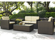 Crosley Palm Harbor 4 Piece Outdoor Wicker Seating Set Loveseat 2 Chairs Glass Top Table