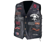 Diamond Plate Hand Sewn Pebble Grain Genuine Buffalo Leather Biker Vest with 23 Patches