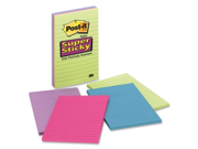 Post it 4621SSAU Super Sticky Rio de Janeiro Lined Pads 4 x 6 Assorted Paper Self adhesive Repositionable 4 Pack