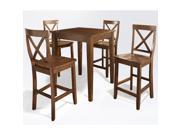 Crosley 5 Piece Pub Dining Set w Tapered Leg and X Back Stools in Classic Cherry