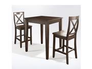 Crosley 3 Piece Pub Dining Set w Tapered Leg and X Back Stools in Vintage Mahogany