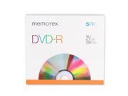 Memorex DVD Recordable Media DVD R 16x 4.70 GB 5 Pack Slim Case 5 EA PK