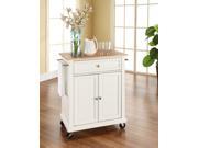 Crosley Natural Wood Top Portable Kitchen Cart Island in White