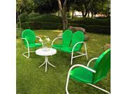 Crosley Griffith 4 Piece Metal Outdoor Conversation Set Loveseat 2 Chairs in Green w Side Table in White