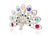 Silver Plated Highly Polished Peacock Ornament Made with Colorful Genuine Matashi Crystals