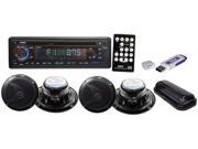 Pyle Complete Marine Water Proof 4 Speaker CD USB Mp3 Combo 6.5 Speakers w Stereo Cover And USB Drive Black Refurbished