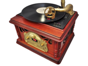 PyleHome Classical Trumpet Horn Turntable Phonograph with AM FM Radio CD Cassette USB Players Direct to USB Recording