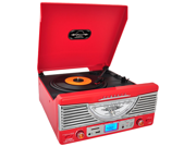 PyleHome Retro Style Turntable Plays Radio MP3s via USB SD Memory with Vinyl to MP3 Encoding Red