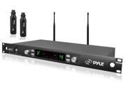PylePro Premier Series Professional UHF Microphone Rack Mountable System with 2 Plug in XLR Wireless Transmitters and Selectable Frequencies