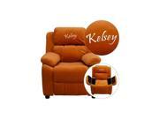 Personalized Deluxe Heavily Padded Orange Microfiber Kids Recliner with Storage Arms [BT 7985 KID MIC ORG EMB GG]