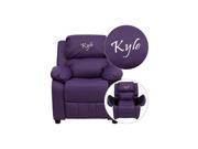 Personalized Deluxe Heavily Padded Purple Vinyl Kids Recliner with Storage Arms [BT 7985 KID PUR EMB GG]