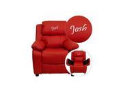 Personalized Deluxe Heavily Padded Red Vinyl Kids Recliner with Storage Arms [BT 7985 KID RED EMB GG]