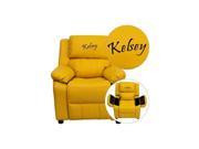 Personalized Deluxe Heavily Padded Yellow Vinyl Kids Recliner with Storage Arms [BT 7985 KID YEL EMB GG]