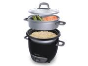 Aroma 3 Cup Uncooked 6 Cup Cooked Rice Cooker and Food Steamer Black