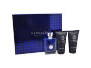 Versace Pour Homme by Versace for Men 3 Pc Gift Set 1.7oz EDT Spray 1.7oz Hair Body Shampoo 1.7oz After Shave Balm