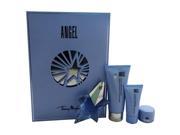 Angel by Thierry Mugler for Women 4 Pc Gift Set 0.8oz EDP Spray Refillable 3.5oz Body Lotion 1oz Shower Gel 0.5oz Body Cream