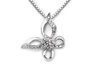 18K White Gold Polished Finished Round Diamond Filligree Butterfly Pendant w 925 Sterling Silver Chain 18 0.19cttw G H Color VS2 SI1 Clarity