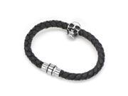 Skull Head Bracelet Stainless Steel Black Bolo Leather with Magnetic Clasp 21cm