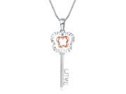 14K Rose and White Gold 2 Tones Diamond Cut Butterfly Love Key Pendant W 925 Silver Chain 18