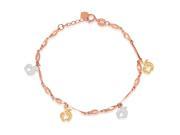 14K 585 Yellow White Rose Gold with Apple Charm in Diamond Cut Linked Bracelet 6.25 1 Extension