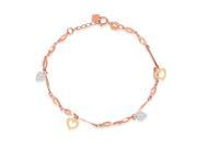 14K 585 Yellow White Rose Gold with Heart Charms in Diamond Cut Linked Bracelet 6.25 1 Extension