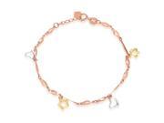 14K 585 Yellow White Rose Gold with Heart Flower Charms in Diamond Cut Linked Bracelet 6.25 1 Extension