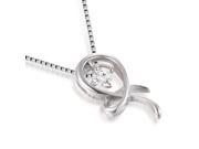18K White Gold Balloon with Diamond Solitaire Dangling Pendant With 925 Sterling Silver Chain