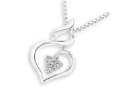 18K White Gold Polished Finish 3 Stones Infinity Heart Diamond Pendant W 925 Sterling Silver Chain 18 0.08 carats G H color VS2 SI1 Clarity