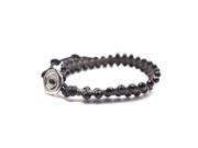 X A10284B Wrap Bracelet with Faceted Black Agate Beads on Genuine Black Leather Strip Adjustable 6.5 7.5