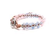 Wrap Bracelet with Rose Quartz Enhanced Aquamarine Beads on Genuine Khaki Leather Strip 6.5 7.5